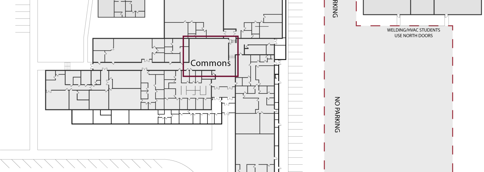 Campus Map indicating location of the Commons