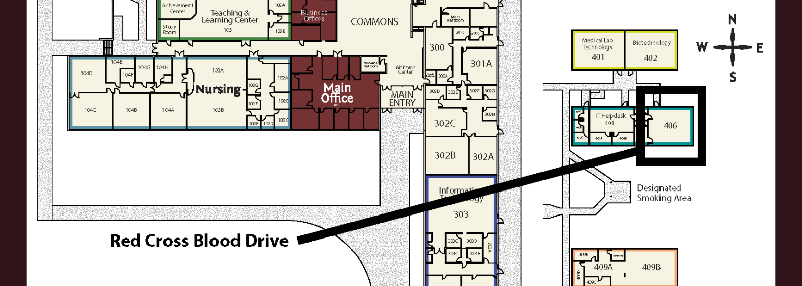 Red Cross Donation Location on Campus Map