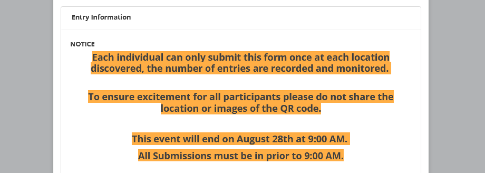 Scavenger Hunt QR Code Form